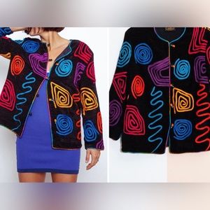 Allure brand Black w/pink,orange,blue, and purple design cardigan / Size‎ S/D-85
